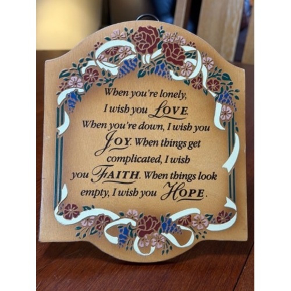 Wood Inspirational Plaque Floral Love Joy Faith Hope Christian Religious Art